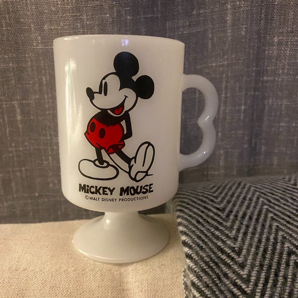 Vintage 1970's Mickey Pedestal Milk Glass Mug